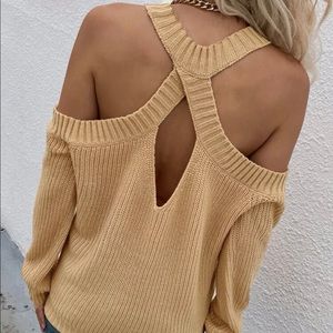 Cold shoulder cutout back sweater